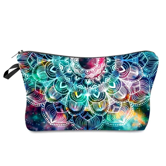 Vintage Mandala Pattern Zipper Cosmetic Lightweight Travel Bag Blue and Teal - Picture 2 of 6